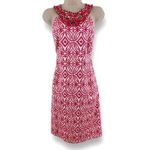 Size 12 INC FUCHSIA‎ IKAT PRINT EMBELLISHED SUMMER DRESS Sundress Summer Wedding